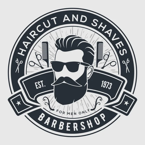 Barber shop vintage label, badge, or emblem on gray background. — Stock Vector