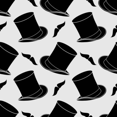 Silindir şapka ve bıyık Seamless modeli. Vektör çizim