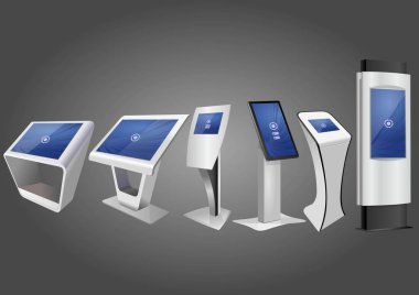 Altı promosyon etkileşimli bilgileri Kiosk, reklam görüntüleme, Terminal Stand, dokunmatik ekran. Şablonu alay