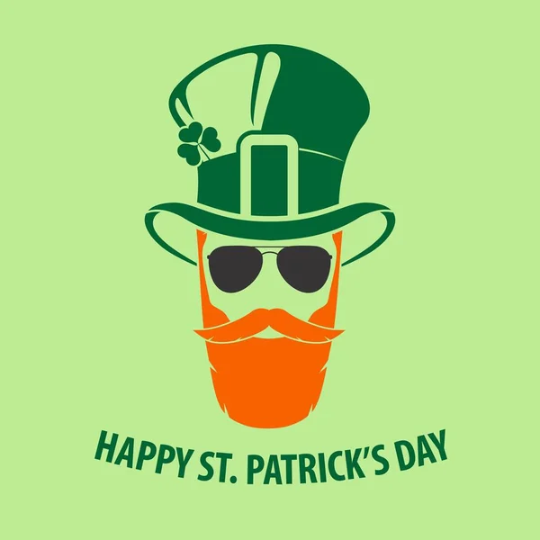 St. Patrick's Day Holiday poster, banner, label, badge, emblem or greeting card design with hipster leprechaun. Vector illustration — Stock Vector