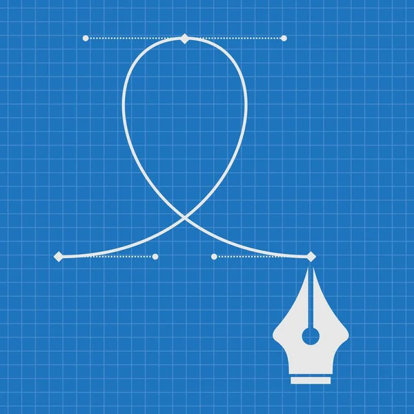 Blueprint of Pen tool cursor and curve control points. Vector illustration — Stok Vektör