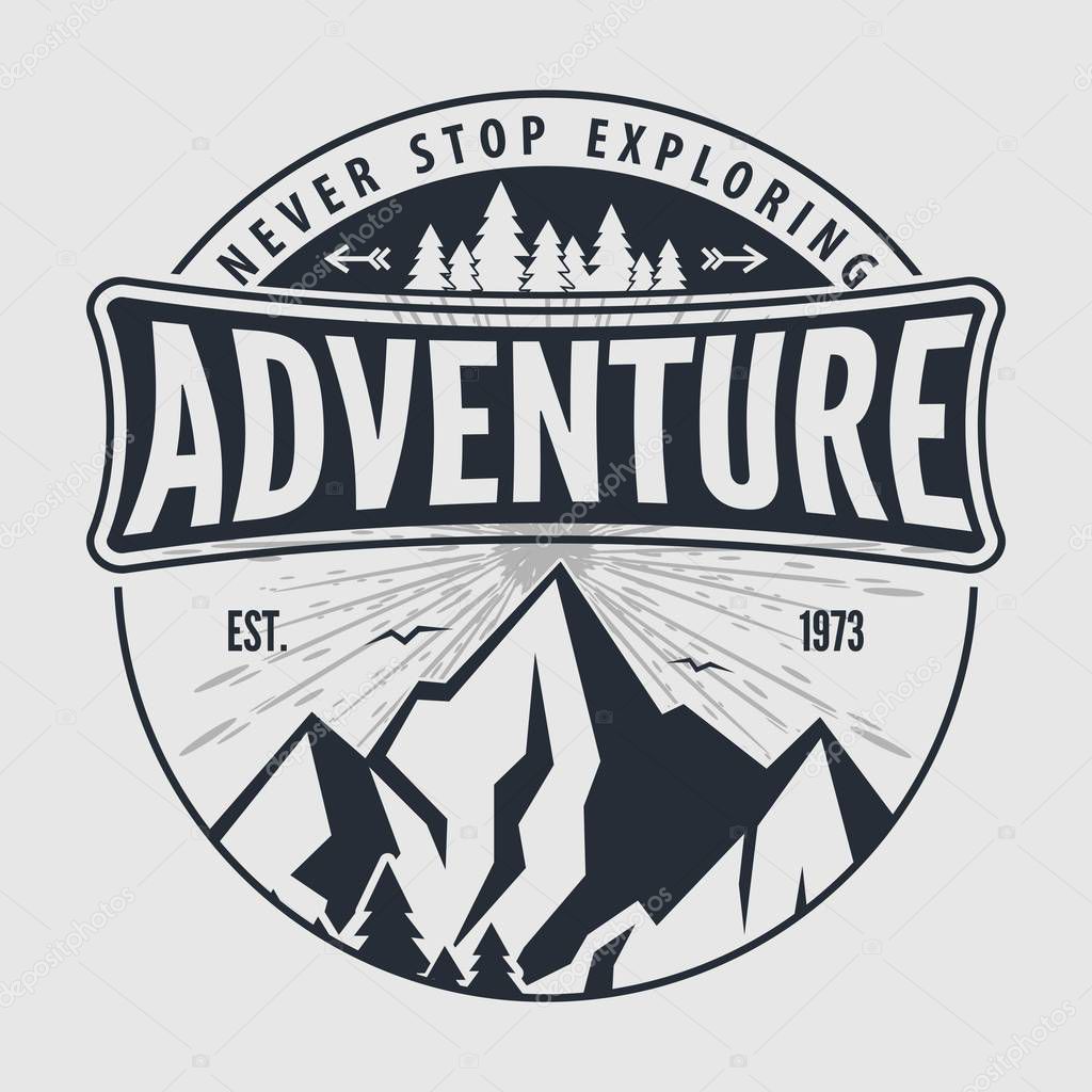 Outdoor Adventure vintage label, badge, logo or emblem. Vector illustration.