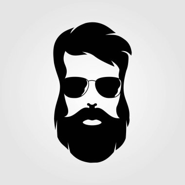 Sakallı adam, hipster yüz. Moda siluet, amblem, simge, etiket. Vektör çizim