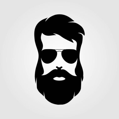 Sakallı adam, hipster yüz. Moda siluet, amblem, simge, etiket. Vektör çizim