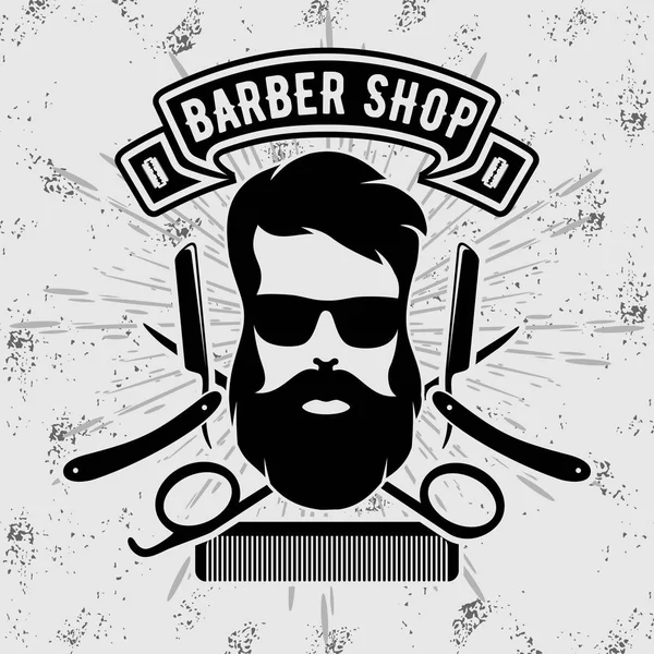Barber Shop Vintage Plakát Nápisu Etiketě Odznak Nebo Emblém Šedém — Stockový vektor