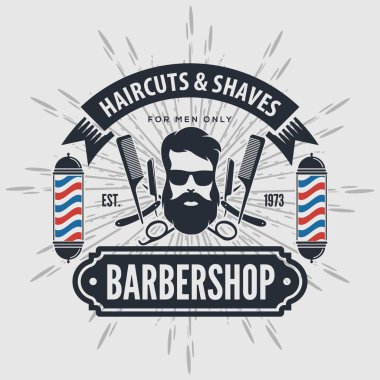 Vintage tarzı kutbunda kuaför berber logolu. Vektör şablonu