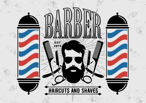 Barbershop Logo com barbeiro pólo em estilo vintage. Modelo de vetor — Vetor de Stock