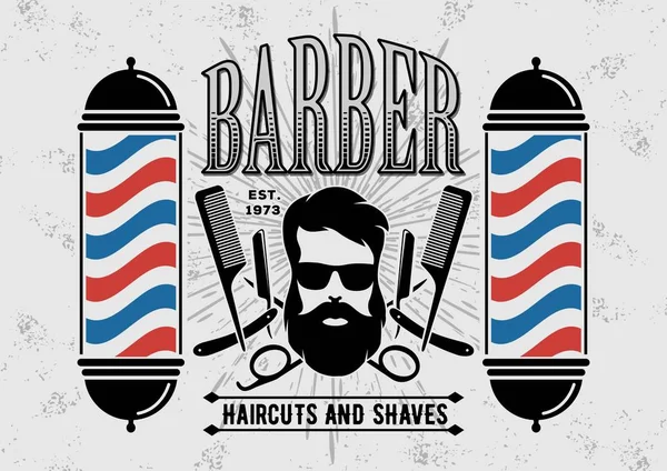 Barbershop Logo with barber pole in vintage style. Vector template — Stock Vector