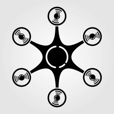 Hexacopter, beyaz arka plan üzerinde izole dron simgesi. Vektör çizim