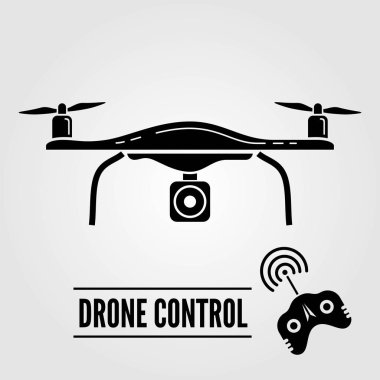 Quadcopter, beyaz arka plan üzerinde izole uzaktan kumanda simgesiyle dron. Vektör çizim.