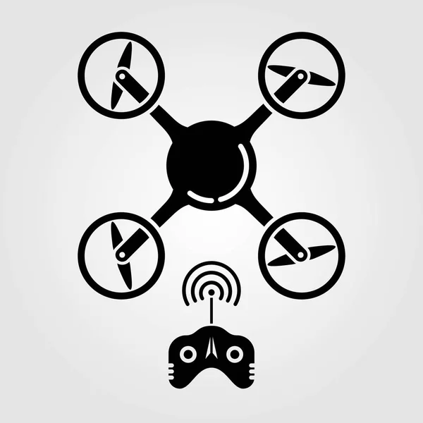 Quadcopter, drone con icona del telecomando isolato su sfondo bianco . — Vettoriale Stock