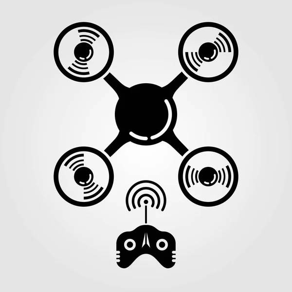 Quadcopter, drone com ícone de controlador remoto isolado no fundo branco . — Vetor de Stock