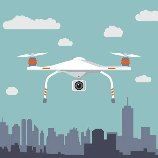 Drone con fotocamera fotografica. Design piatto . — Vettoriale Stock