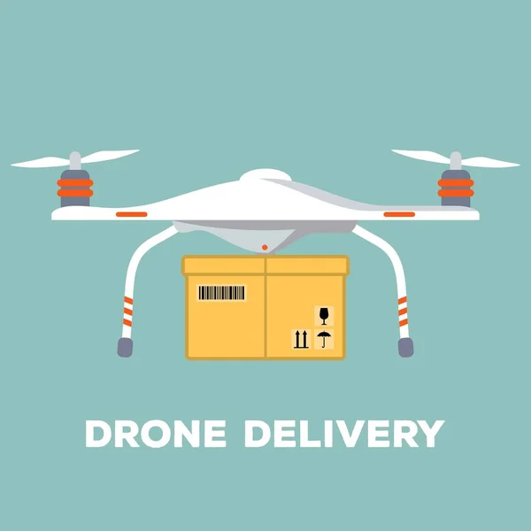 Conceito para serviço de entrega. Drone de entrega com o pacote. Design plano. Ilustração vetorial — Vetor de Stock