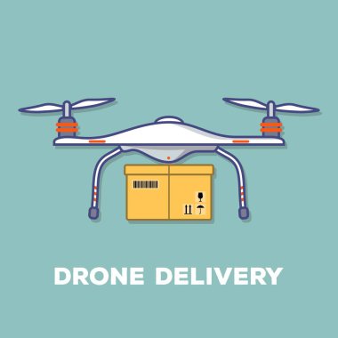 Teslimat hizmeti için kavram. Teslimat uçağı paketi ile. Düz tasarım. Vektör çizim