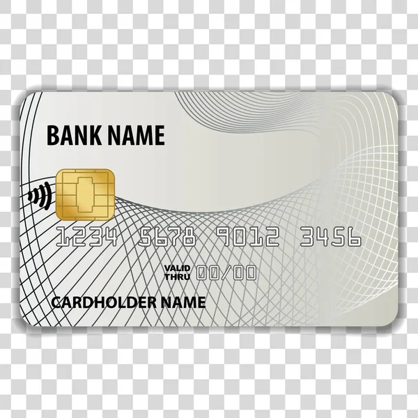 Contactloze creditcard geïsoleerd op transparante achtergrond. Mock Up sjabloon. Vectorillustratie — Stockvector