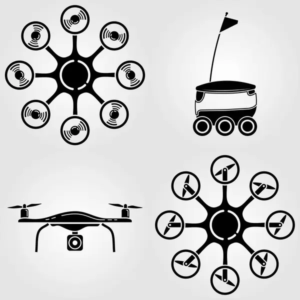 Set di moderne icone drone. Illustrazione vettoriale — Vettoriale Stock