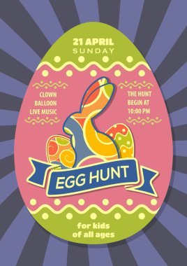 Yumurta ve sevimli tavşan ile Easter Egg Hunt poster ya da davetiye tasarım. Vektör çizim