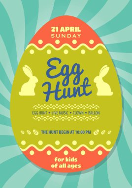 Yumurta ve sevimli tavşan ile Easter Egg Hunt poster ya da davetiye tasarım. Vektör çizim