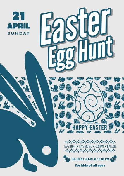Easter Egg Hunt poster of uitnodiging ontwerp met eieren en schattige bunny. Vectorillustratie — Stockvector