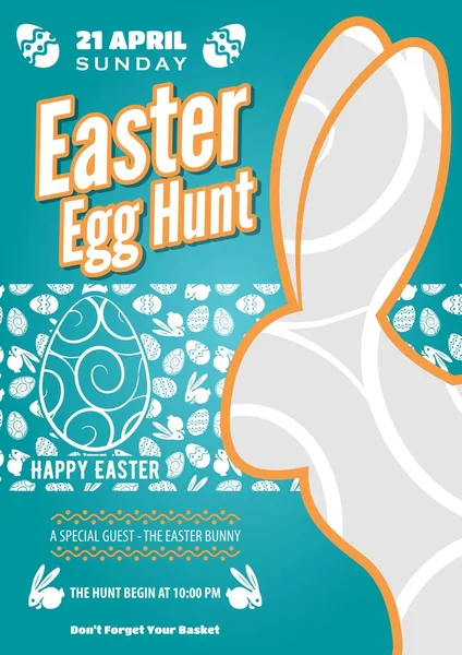 Easter Egg Hunt poster of uitnodiging ontwerp met eieren en schattige bunny. Vectorillustratie — Stockvector