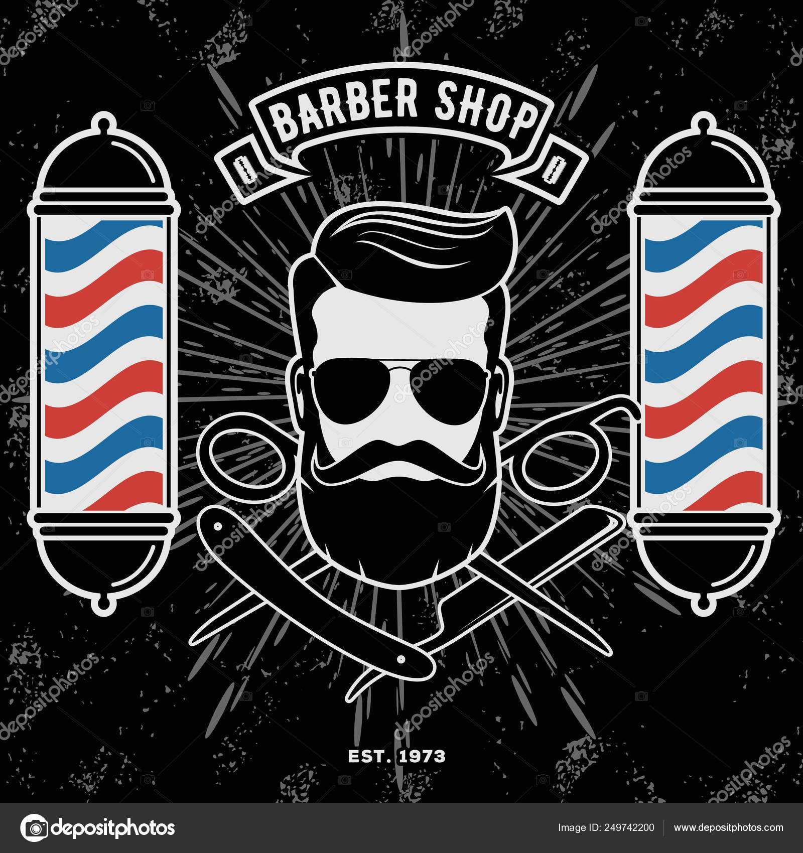 Barbershop Logo with barber pole in vintage style Stock Vector by ©zfmbek  249742200, image size:1600x1700