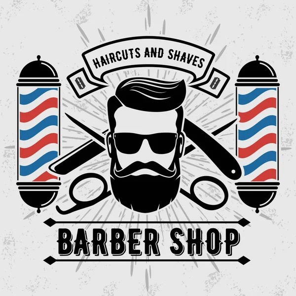 Logo de salon de coiffure avec poteau de coiffeur dans un style vintage — Image vectorielle