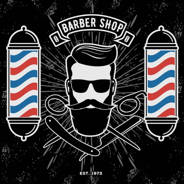 Barbershop Logo with barber pole in vintage style — Stock Vector