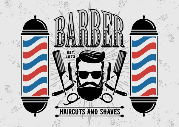 Barbershop Logo with barber pole in vintage style — Stock Vector