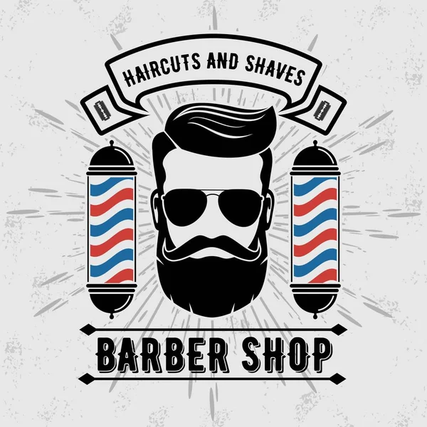 Logo barbiere con palo barbiere in stile vintage — Vettoriale Stock
