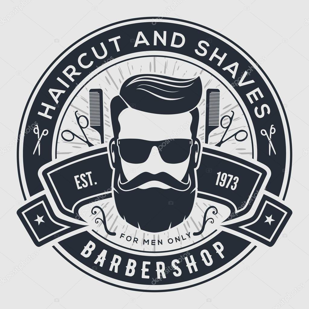 Barbershop vintage label, badge, or emblem. Vector illustration.