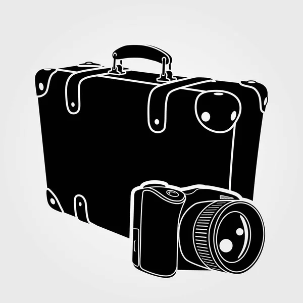 Фотокамера з ретро валізою ізольована на білому тлі. Векторні ілюстрації — стоковий вектор