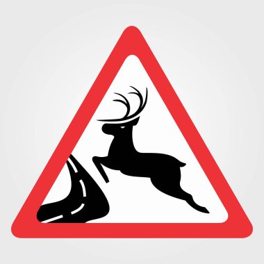 Yol işareti-dikkat hayvan, Wild Deer Crossing. Vektör Illustration