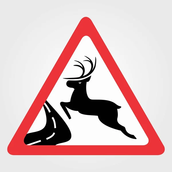 Road sign - Attention Animal, Wild Deer Crossing. Vector illustration