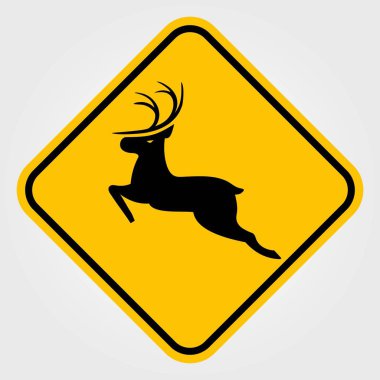 Yol işareti-dikkat hayvan, Wild Deer Crossing. Vektör Illustration