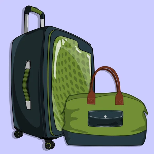 Suitcase or travel luggage and weekender bag isolated on white background. Vector illustration — Stock Vector