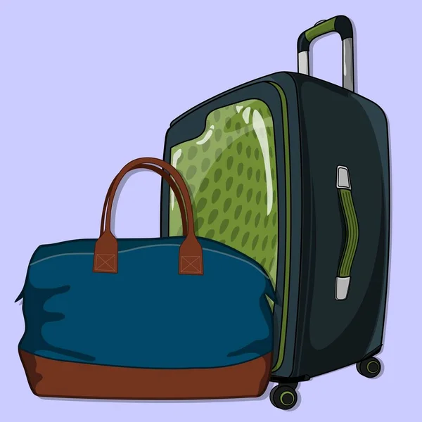 Valise ou bagage de voyage et sac de voyage isolé sur fond blanc. Illustration vectorielle — Image vectorielle