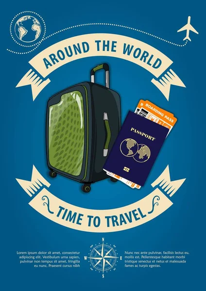 Time to travel banner or poster. Concept for travel and vacations. Vector illustration — Stock Vector