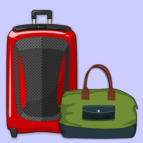 Koffer oder Reisegepäck und Wochenendtasche isoliert auf weißem Hintergrund. Vektorillustration — Stockvektor
