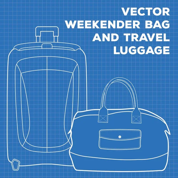 Blueprint of Suitcase or travel luggage and weekender bag. Vector illustration. — Stock Vector