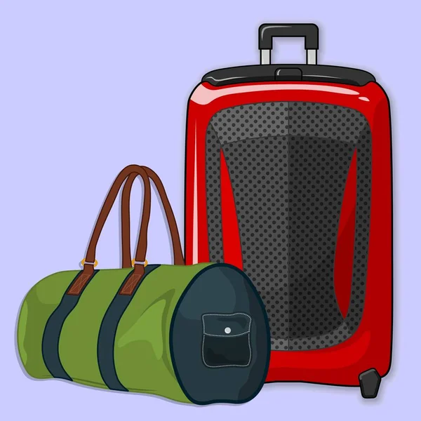 Koffer oder Reisegepäck und Fasssack isoliert auf weißem Hintergrund. Vektorillustration. — Stockvektor