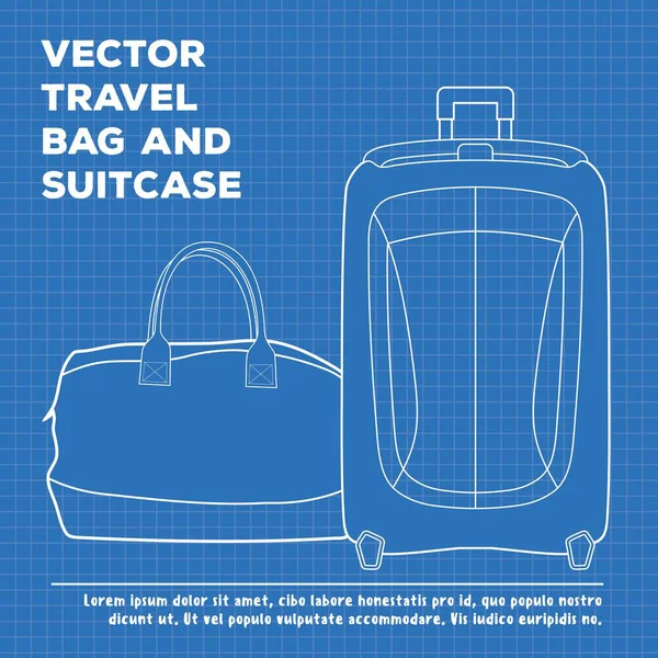 Blueprint of Suitcase or travel luggage and travel bag. Vector illustration. — Stock Vector