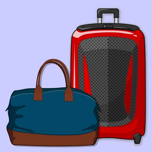 Koffer oder Reisegepäck und Reisetasche isoliert auf weißem Hintergrund. Vektorillustration — Stockvektor