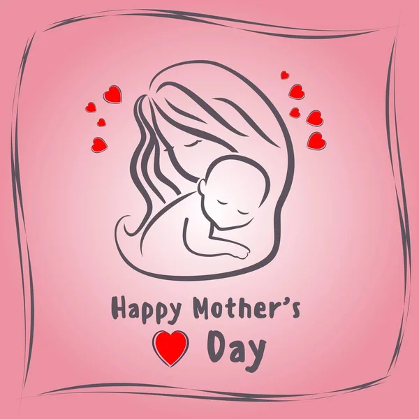 Carte de vœux de la fête des mères avec le symbole de maman et bébé. Illustration vectorielle — Image vectorielle