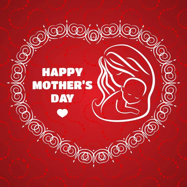 Tarjeta de felicitación del día de la madre con símbolo de mamá y bebé. Ilustración vectorial — Archivo Imágenes Vectoriales
