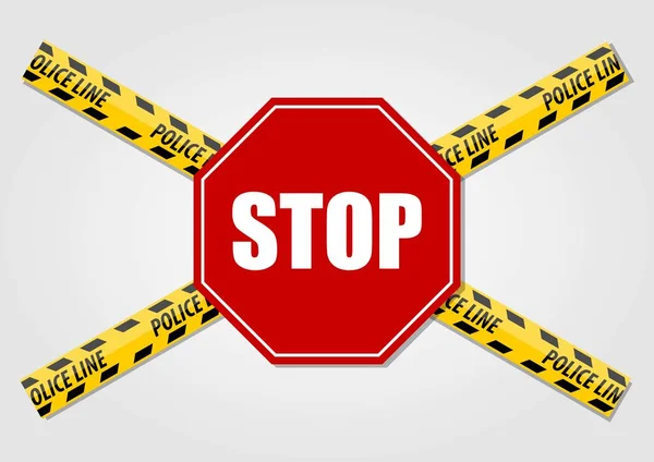 Stop Sign and Police line do not cross tape isolated on white background. Vector illustration — Stock Vector