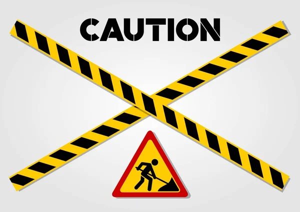 Road Work Ahead Sign and Caution lines isolated on white background. Vector illustration — Stock Vector