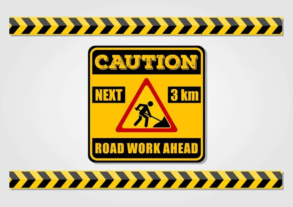 道路工作前面标志和警告线查出在白色背景。向量例证 — 图库矢量图片