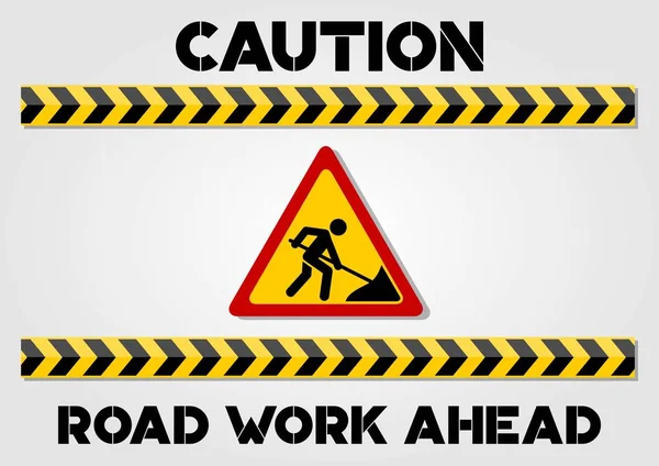 Road Work Ahead Linhas de sinalização e cautela isoladas em fundo branco. Ilustração vetorial — Vetor de Stock