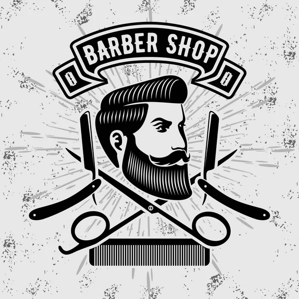 Barbeiro loja rótulo do vintage, crachá, ou emblema . — Vetor de Stock